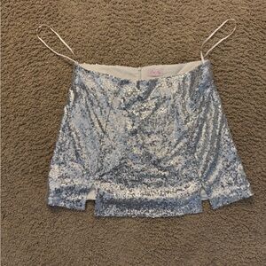 Pink Lily Silver Sequin Skirt with slits Large